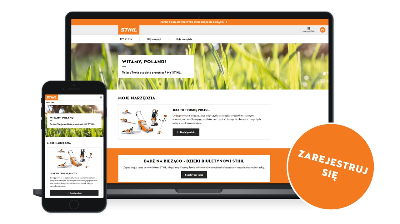 Portal klienta MY STIHL na laptopie i smartfonie