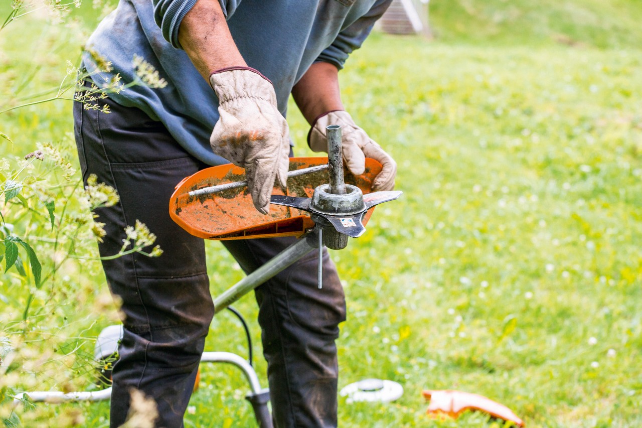 Konserwacja kosy mechanicznej STIHL FS 131 wymaga czyszczenia głowicy tnącej