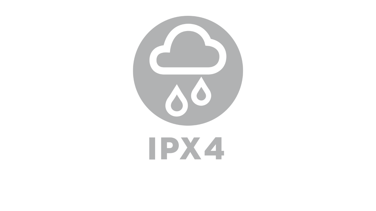 Ikona z deszczową chmurą, poniżej „IPX4”